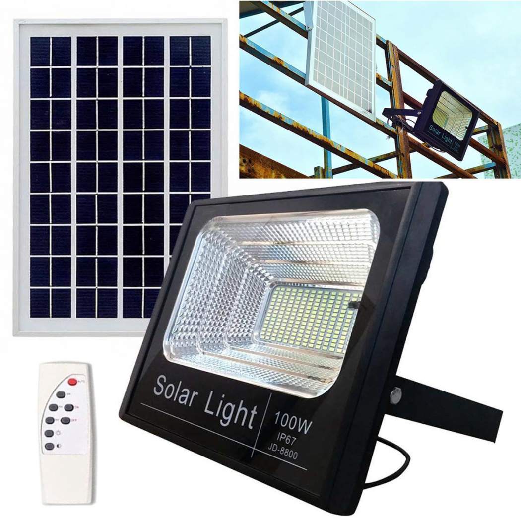 Αδιάβροχος Ηλιακός Προβολέας 100W με Φωτοβολταϊκό Πάνελ, Τηλεκοντρόλ & Χρονοδιακόπτη FO-88100